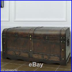 Large Vintage Wooden Treasure Storage Chest Box Wood Home Table Trunk Furniture