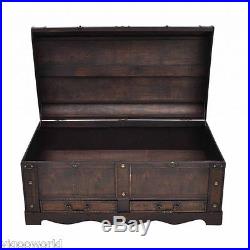 Large Vintage Wooden Treasure Storage Chest Box Wood Home Table Trunk Furniture
