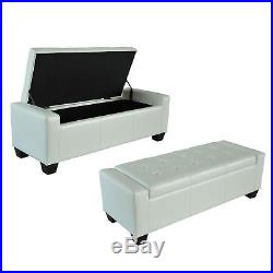 Large White Ottoman Leather Storage Bench Seat 2 Seater Big Box Home Furniture