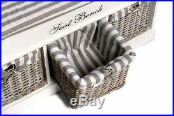 Large White Wooden Storage bench Hallway Entryway Unit Box Chest Wicker Baskets