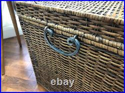 Large Wicker Basket Trunk Storage Box Iron Hinge and Fastenings Rattan