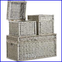 Large Wicker Storage Trunks, VonHaus Set of 3 Storage Baskets with Hinged Lids