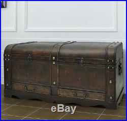Large Wooden Chest Vintage Treasure Trunk Old Coffee Table Storage Box Drawers
