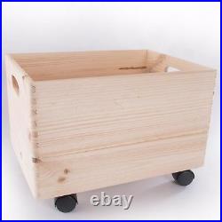 Large Wooden Stackable Storage Crate With Handles And Wheels / Toy Keepsake Box