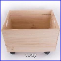 Large Wooden Stackable Storage Crate With Handles And Wheels / Toy Keepsake Box