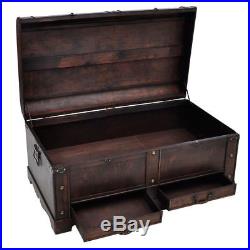 Large Wooden Treasure Chest Coffee Table With Storage Box Trunk Plywood Brown UK