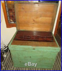 Large antique tool chest box with interior drawers tool box trunk storage