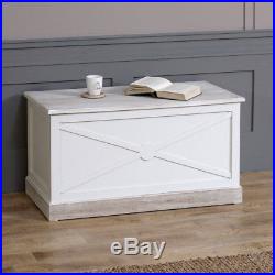 Large cream painted wood box blanket toy clothes storage chest vintage country