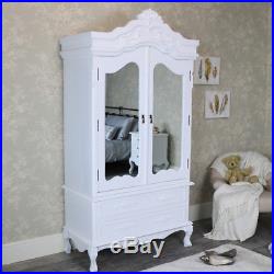 Large ornate white double wardrobe vintage French chic bedroom furniture storage