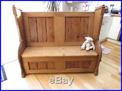 Large pine church pewith monks bench box settle with storage under seat