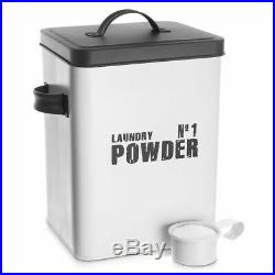 Laundry Powder Metal Storage Tin Enamel Coated Measuring Scoop Airtight Lid Pods