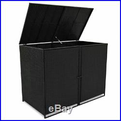 Lockable Garden Hider Storage Box Double Bin Shed with Wheels Poly Rattan Black