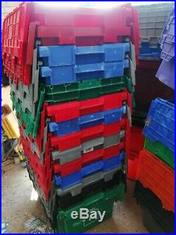 Lot of 30 x Large Plastic Tote Storage Boxes Containers, crates stackable, lids