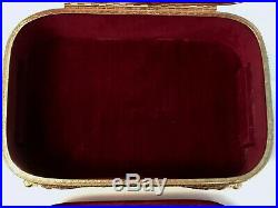 Lrg Vtg Amber Jeweled Ormolu Jewelry Casket Trinket Box withRemovable Storage Tray