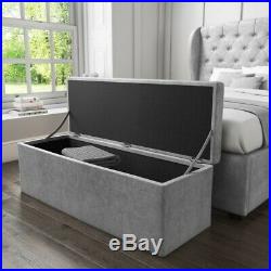 Luxury Chesterfield Ottoman Storage Box in Grey Velvet Elegant Large Luxe