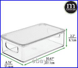 Mdesign Plastic Stackable Slim Storage Bin Box with Lid/Handles for Kitchen, Pan