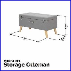 Minstrel Large Ottoman Storage Unit Blanket Box Hopsack Fabric Stool Bench Grey