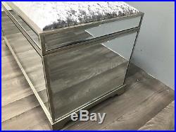 Mirrored Glass Large Storage Blanket Box Trunk Stool Bench Velvet Upholstered