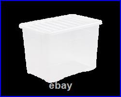 Multi Packs Of 80l Plastic Crystal Clear Storage Boxes Containers Home Kitchen