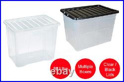 Multi Packs Off 80 Litre Plastic Storage Box Black LID New Strong Box