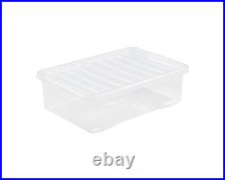 Multi Packs of 32L Underbed Plastic Crystal Clear Strong Storage Boxes With Lids