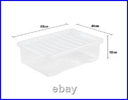 Multi Packs of 32L Underbed Plastic Crystal Clear Strong Storage Boxes With Lids