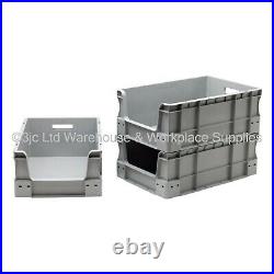 NEW 40 x 45 Litre Open Front Grey Plastic Euro Storage Container Boxes Box Bins