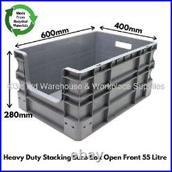 NEW 45 x 55 Litre Open Front Grey Plastic Euro Storage Container Boxes Box Bins