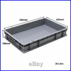 NEW 50 x 20 Litre Heavy Duty Grey Plastic Euro Storage Container Boxes Box Bins