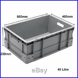 NEW 50 x 45 Litre Heavy Duty Grey Plastic Euro Storage Container Boxes Box Bins