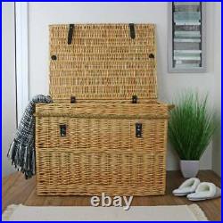 Natural Wicker Chest Storage Trunk Woven Willow Basket Toy Blanket Shoe Box