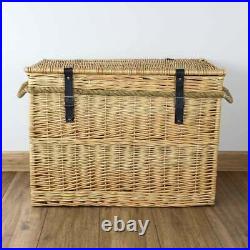 Natural Wicker Chest Storage Trunk Woven Willow Basket Toy Blanket Shoe Box