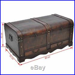 New Vintage Large Wooden Treasure Chest Storage Trunk Box Brown/Mocha Brown