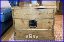 Old Large PINE CHEST, Wooden Blanket TRUNK, Coffee TABLE Storage BOX Toy Vintage