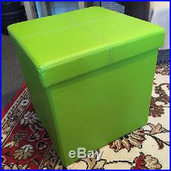 Ottoman- Large Folding Storage GREEN FAUX LEATHER Pouffe Single Seat Stool Box