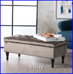 Ottoman Storage Bench Grey Large Upholstered Tufted Seat Bedroom Hall Stool Box