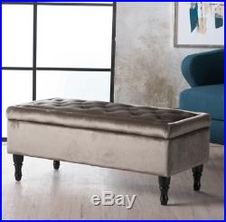 Ottoman Storage Bench Grey Large Upholstered Tufted Seat Bedroom Hall Stool Box
