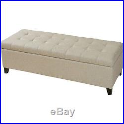 Ottoman Storage Bench Large Upholstered Beige Seat Box Hall Bedroom Footstool