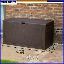 Outdoor XL Garden Storage Box 460l rattan style, Pneumatic Lid Supports