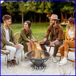 Outsunny 76cm Round Garden Firepit Patio Heater with Poker, Cover, Wood Log Grade