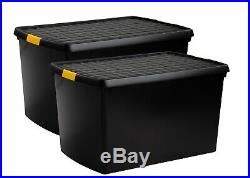 PACK OF 2 Large Plastic Storage Boxes with Lids Home Office Stackable Container