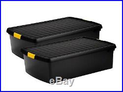 PACK OF 2 Large Plastic Storage Boxes with Lids Home Under Bed Office Stackable