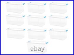 PLASTIC STORAGE BOX 10 x 50 LITRE CLEAR BOX WITH CLIP ON CLEAR LIDS