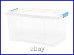 PLASTIC STORAGE BOX 10 x 50 LITRE CLEAR BOX WITH CLIP ON CLEAR LIDS