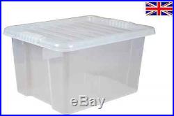 Pack of 50 x 35 Litre Plastic Storage Boxes with Lids New Large Clear Box 35 L