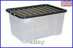 Pack of 50 x 50 Litre Plastic Storage Boxes with Black Lids New Large 50 L Box