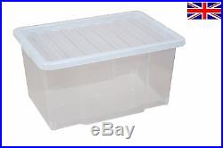 Pack of 50 x 50 Litre Plastic Storage Boxes with Lids New Large 50 L Clear Box