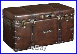 Pair Set 2 Antique Brown Ottoman Storage Furniture Box Chest Large Trunks