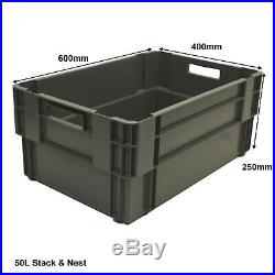 Pallet of 60 Industrial Stack & Nest Euro Storage Box Boxes Container 50L New