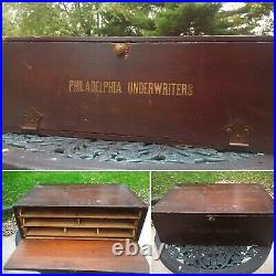Philadelphia Underwriter Antique Solid Wood Box Paper Storage Desk Organizer